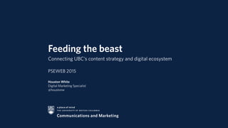 Feeding the beast
Connecting UBC’s content strategy and digital ecosystem
PSEWEB 2015
Houston White
Digital Marketing Specialist
@houstonw
 