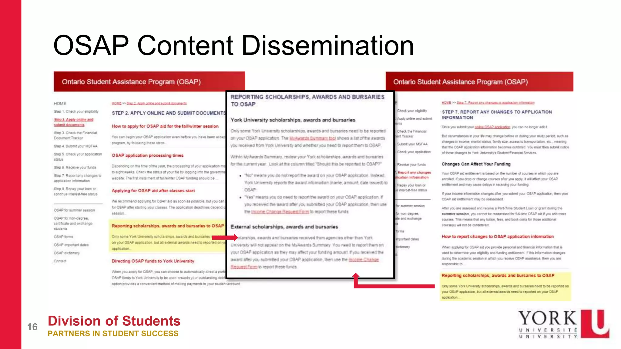 Division of Students
PARTNERS IN STUDENT SUCCESS
16
OSAP Content Dissemination
 