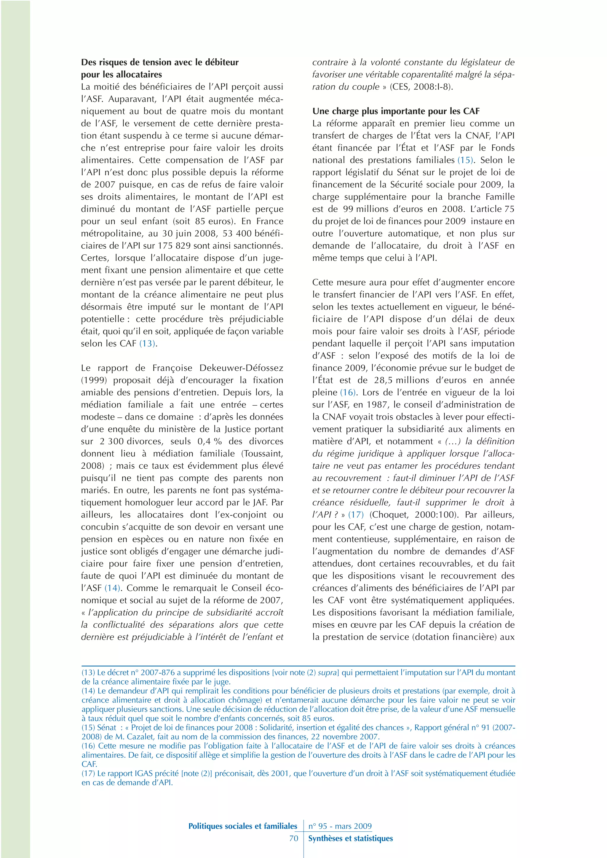 L’allocation de parent isolé et les obligations alimentaires : les conséquences de la réforme de 2007