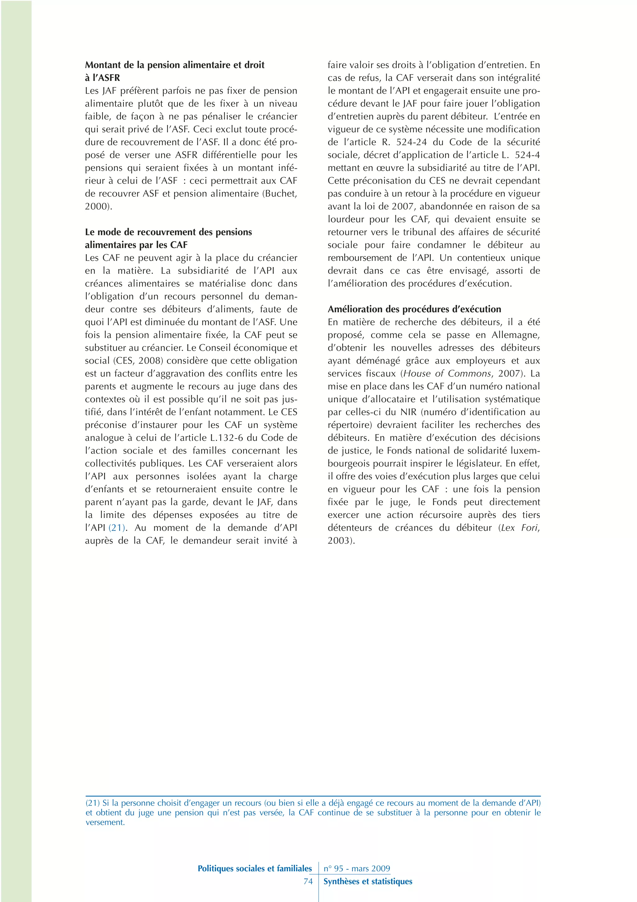L’allocation de parent isolé et les obligations alimentaires : les conséquences de la réforme de 2007