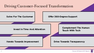 Solve For The Customer
Drive Towards Transparency
Offer 360-Degree Support
Iterate Towards Improvement
Complement The Human
Touch With Tech
Invest In Time And Attention
Driving Customer-Focused Transformation
Future Of Retail 2017 Report7
 