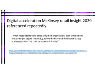 Digital acceleration McKinsey retail insight 2020
referenced repeatedly
https://www.mckinsey.com/business-functions/strate...