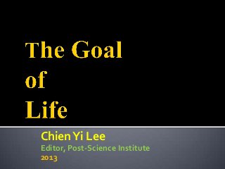 ChienYi Lee
Editor, Post-Science Institute
2013
 