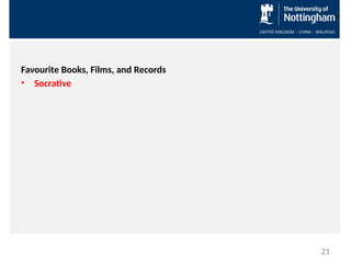 Favourite Books, Films, and Records
• Socrative
21
 