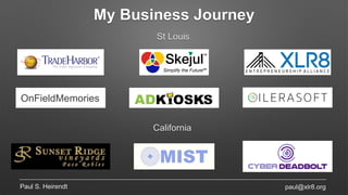 My Business Journey
St Louis
Paul S. Heirendt
California
paul@xlr8.org
OnFieldMemories
 