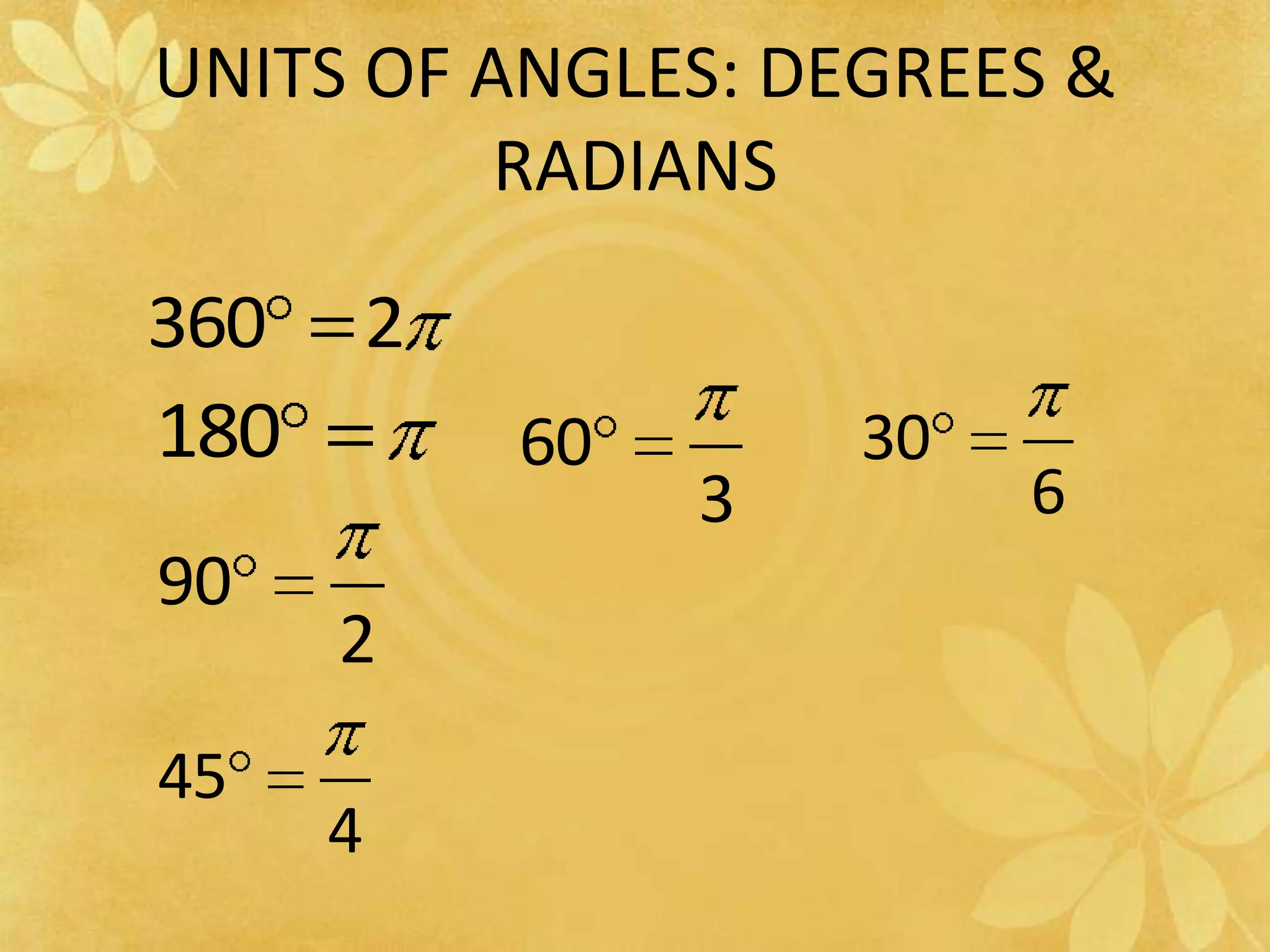 UNITS OF ANGLES: DEGREES & RADIANS