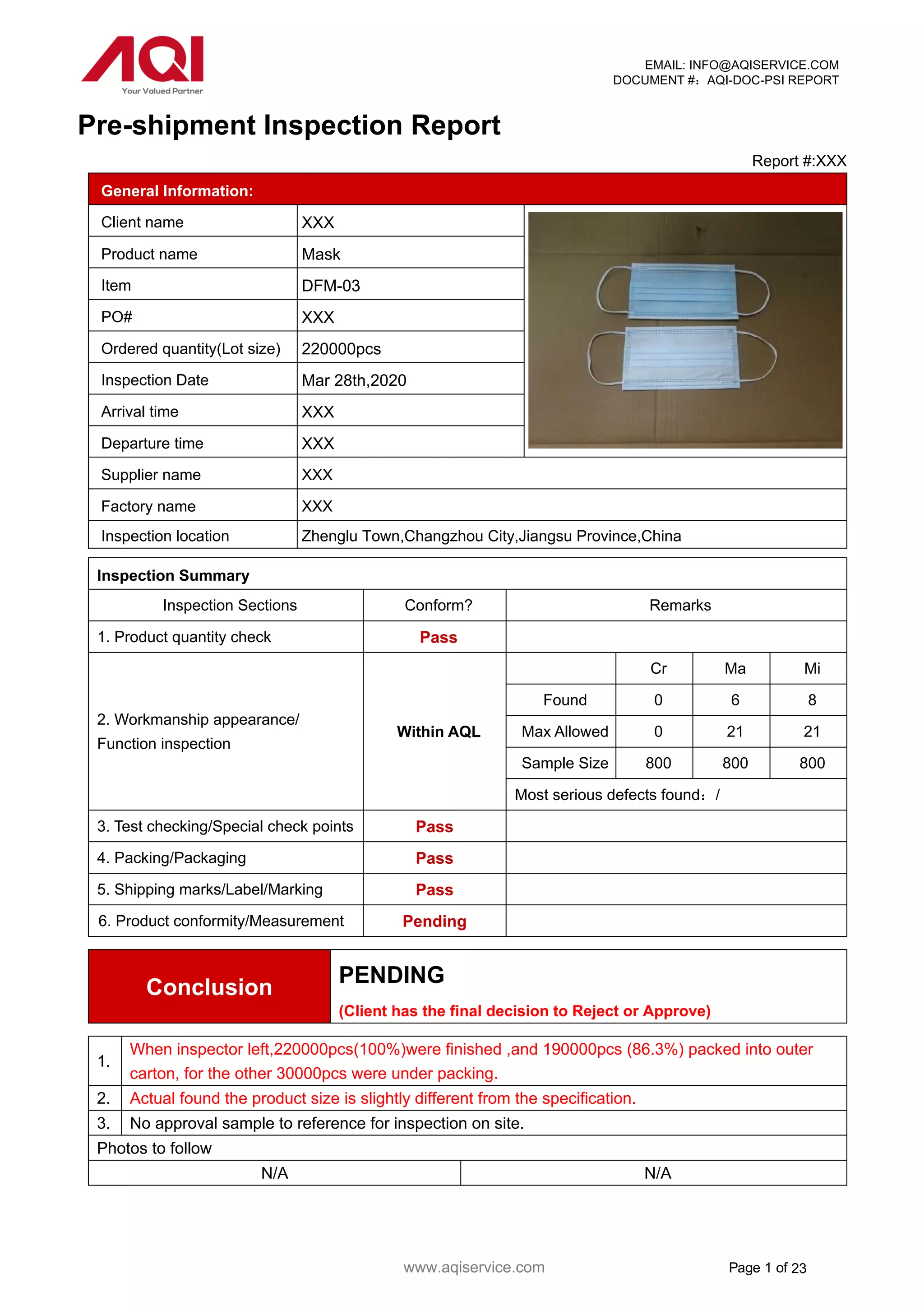 Face Mask Pre-shipment Inspection in China | PDF