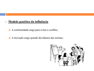 Modelo genético da influênciaA conformidade surge para evitar o conflito;A inovação surge quando duvidamos das normas;