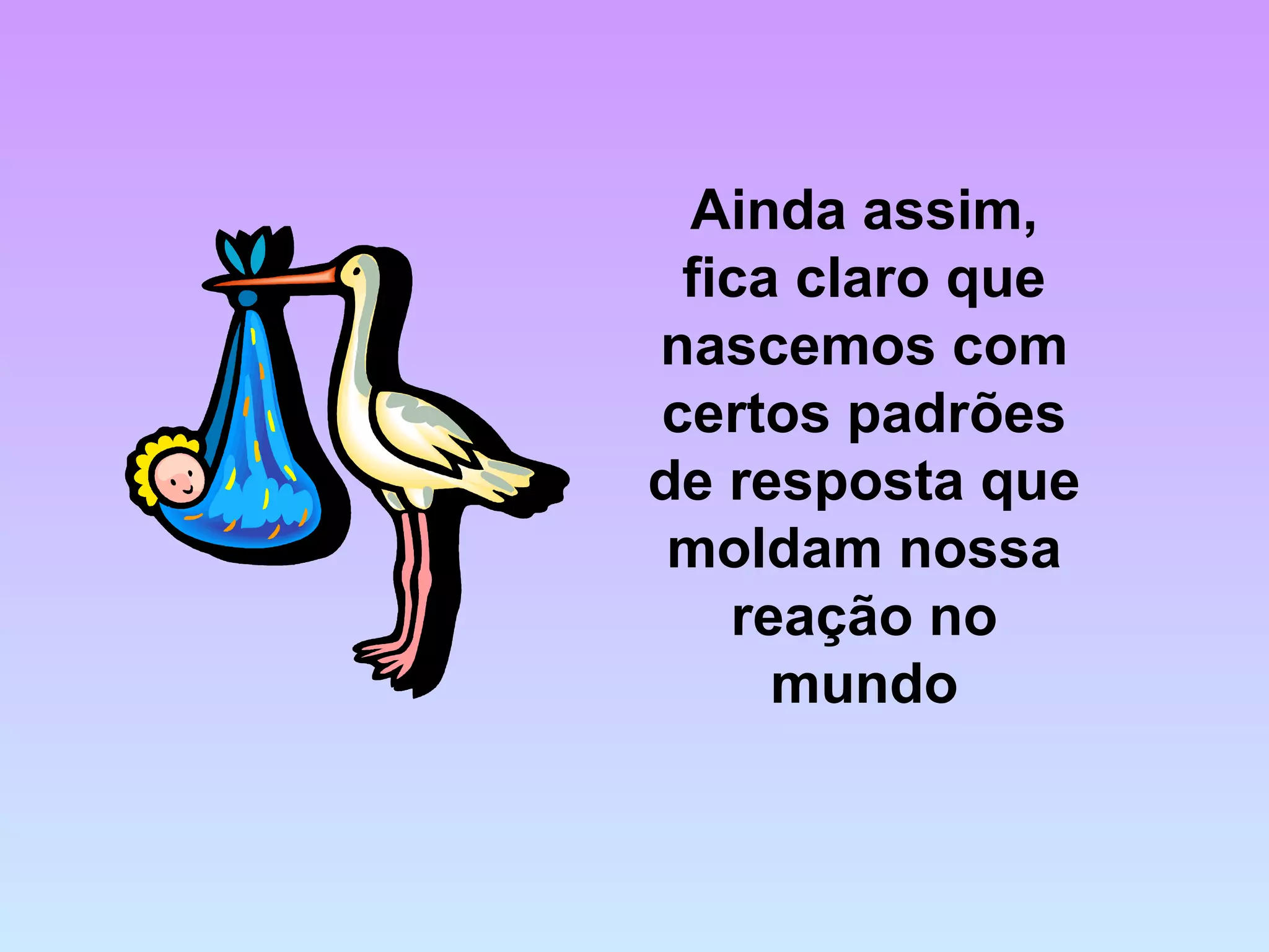 Ainda assim,
fica claro que
nascemos com
certos padrões
de resposta que
moldam nossa
reação no
mundo
 