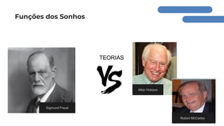 Funções dos Sonhos
Allan Hobson
Robert McCarley
Sigmund Freud
TEORIAS
 