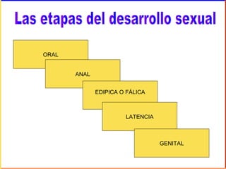 ORAL
ANAL
EDIPICA O FÁLICA
LATENCIA
GENITAL
 