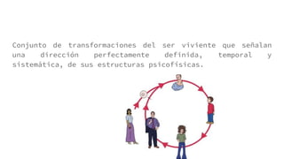 Conjunto de transformaciones del ser viviente que señalan
una dirección perfectamente definida, temporal y
sistemática, de sus estructuras psicofísicas.
 