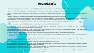 BIBLIOGRAFÍA
1. Clonazepam [Internet]. Unam.mx. [citado el 12 de agosto de 2023]. Disponible en: http://www.facmed.unam.mx/bmd/gi_2k8/prods/PRODS/Clonazepam%20Tabs.htm
2. Galiano A. PRAZEPAM EN VADEMECUM [Internet]. Iqb.es. [citado el 12 de agosto de 2023]. Disponible en: https://www.iqb.es/cbasicas/farma/farma04/p033.htm
3. Spain VV. Flurazepam [Internet]. Vademecum.es. Vidal Vademecum; 2015 [citado el 12 de agosto de 2023]. Disponible en: https://www.vademecum.es/principios-activos-flurazepam-
n05cd01
4. Aemps.es. [citado el 12 de agosto de 2023]. Disponible en: https://cima.aemps.es/cima/pdfs/es/ft/50234/FichaTecnica_50234.html.pdf
5. Composición Cualitativa Y. Alprazolam NORMON 0,25 mg comprimidos EFG. Alprazolam NORMON 0,5 mg comprimidos EFG. Alprazolam NORMON 1 mg comprimidos EFG.
Alprazolam NORMON 2 mg comprimidos EFG [Internet]. Normon.es. [citado el 12 de agosto de 2023]. Disponible en: https://www.normon.es/files/es-alprazolam.pdf
6. Imipramina [Internet]. Unam.mx. [citado el 12 de agosto de 2023]. Disponible en: http://www.facmed.unam.mx/bmd/gi_2k8/prods/PRODS/Imipramina.htm
7. Aemps.es. [citado el 12 de agosto de 2023]. Disponible en: https://cima.aemps.es/cima/pdfs/es/ft/40366/40366_ft.pdf
8. Clorhidrato A, Hcl N. FICHAS DE INFORMACIÓN TÉCNICA [Internet]. Acofarma.com. [citado el 12 de agosto de 2023]. Disponible en:
https://formulasmagistrales.acofarma.com/idb/descarga/3/f47b67579298dbe3.pdf
9. de Medicamentos y Productos Sanitarios AE. .:: CIMA ::. FICHA TECNICA FLUOXETINA RATIO 20 mg CAPSULAS EFG [Internet]. Aemps.es. [citado el 12 de agosto de 2023].
Disponible en: https://cima.aemps.es/cima/dochtml/ft/64787/FichaTecnica_64787.html
10. Paroxetina [Internet]. Unam.mx. [citado el 12 de agosto de 2023]. Disponible en: http://www.facmed.unam.mx/bmd/gi_2k8/prods/PRODS/Paroxetina.htm
11. Vigimed.es. [citado el 13 de agosto de 2023]. Disponible en: https://www.vigimed.es/files/materialrisc/1515669939_FT_Depakine-200-mg,-500-mg-comprimidos-y-200-mg-ml-
soluci%C3%B3n-oral.pdf
12. Luminal SI, Luminaletas C. 1. NOMBRE DEL MEDICAMENTO [Internet]. Aemps.es. [citado el 13 de agosto de 2023]. Disponible en:
https://cima.aemps.es/cima/pdfs/es/ft/3275/3275_ft.pdf
13. Aemps.es. [citado el 13 de agosto de 2023]. Disponible en: https://cima.aemps.es/cima/pdfs/es/ft/74158/74158_ft.pdf
14. de Medicamentos y Productos Sanitarios AE. .:: CIMA ::. FICHA TECNICA GABAPENTINA SANDOZ 300 mg CAPSULAS DURAS EFG [Internet]. Aemps.es. [citado el 13 de agosto
de 2023]. Disponible en: https://cima.aemps.es/cima/dochtml/ft/69823/FT_69823.html
15. de Medicamentos y Productos Sanitarios AE. .:: CIMA ::. FICHA TECNICA PREGABALINA ALTER 150 MG CAPSULAS DURAS EFG [Internet]. Aemps.es. [citado el 13 de agosto
de 2023]. Disponible en: https://cima.aemps.es/cima/dochtml/ft/79804/FichaTecnica_79804.html
16. Valproato de magnesio [Internet]. Unam.mx. [citado el 13 de agosto de 2023]. Disponible en:
http://www.facmed.unam.mx/bmd/gi_2k8/prods/PRODS/Valproato%20de%20magnesio.htm
 