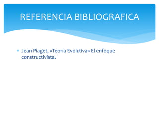  Jean Piaget, «Teoría Evolutiva» El enfoque
constructivista.
REFERENCIA BIBLIOGRAFICA
 
