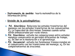 Obra de WundtLa etapa Pre psicolingüística Comportamiento verbal basado en situaciones ambientales de refuerzo y castigo.Intenta incorporar la teoría lingüística  a la investigación psicológica RUTAS DE LA PSICOLINGUISTICAfundación de la psicolingüística hasta la aparición del libro de “Estructuras Sintácticas” (Chomsky, 1957)La etapa pre chomskiana: antes de 1953 Relativismo lingüístico y la de la mediación  Chomsky lidera esta ola de actividad PsicolingüísticaLa EtapachomskianaSistema taxonómico: capacidad sistémica y constructivista (Raúl Gonzales)Psicolingüística semántica, la soviética y la piagetianaDécada del 70 hasta la actualidad 3° periodo: contemporáneaFuente: Raúl Gonzales, 2008 (Las Rutas de la psicolingüística)