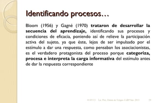 Identificando procesos…Identificando procesos…
Bloom (1956) y Gagné (1970) trataron de desarrollar la
secuencia del aprend...