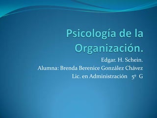 Edgar. H. Schein.
Alumna: Brenda Berenice González Chávez
            Lic. en Administración 5º G
 
