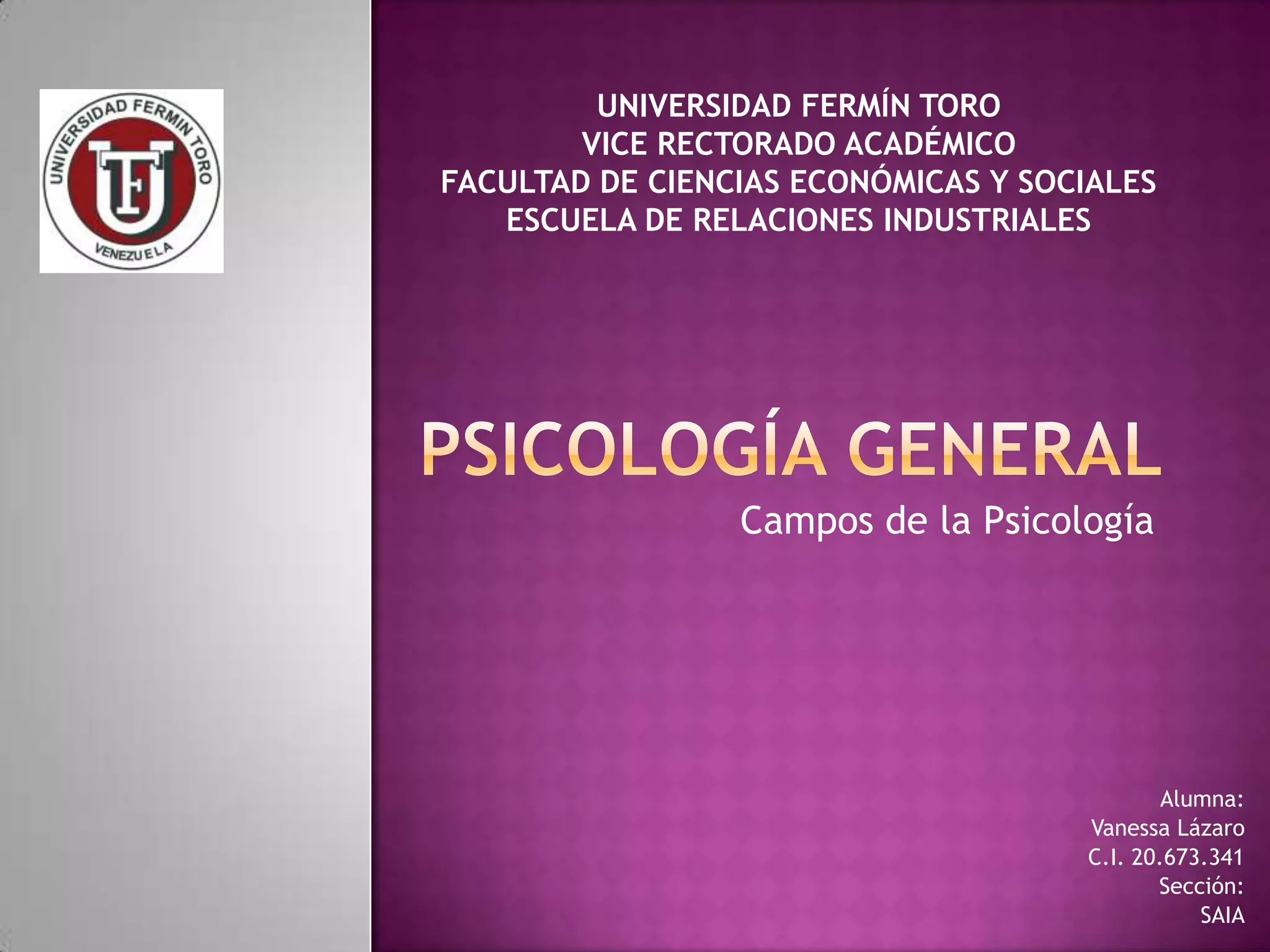 Campos de la Psicología Vanessa Lázaro PPT