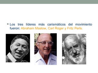  Los tres líderes más carismáticos del movimiento

fueron: Abraham Maslow, Carl Roger y Fritz Perls.

 