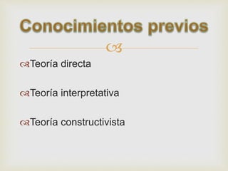 
Teoría directa
Teoría interpretativa
Teoría constructivista
 