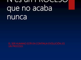 N es un PROCESO
que no acaba
nunca
EL SER HUMANO ESTÁ EN CONTINUA EVOLUCIÓN; ES
UN PROCESO.
 