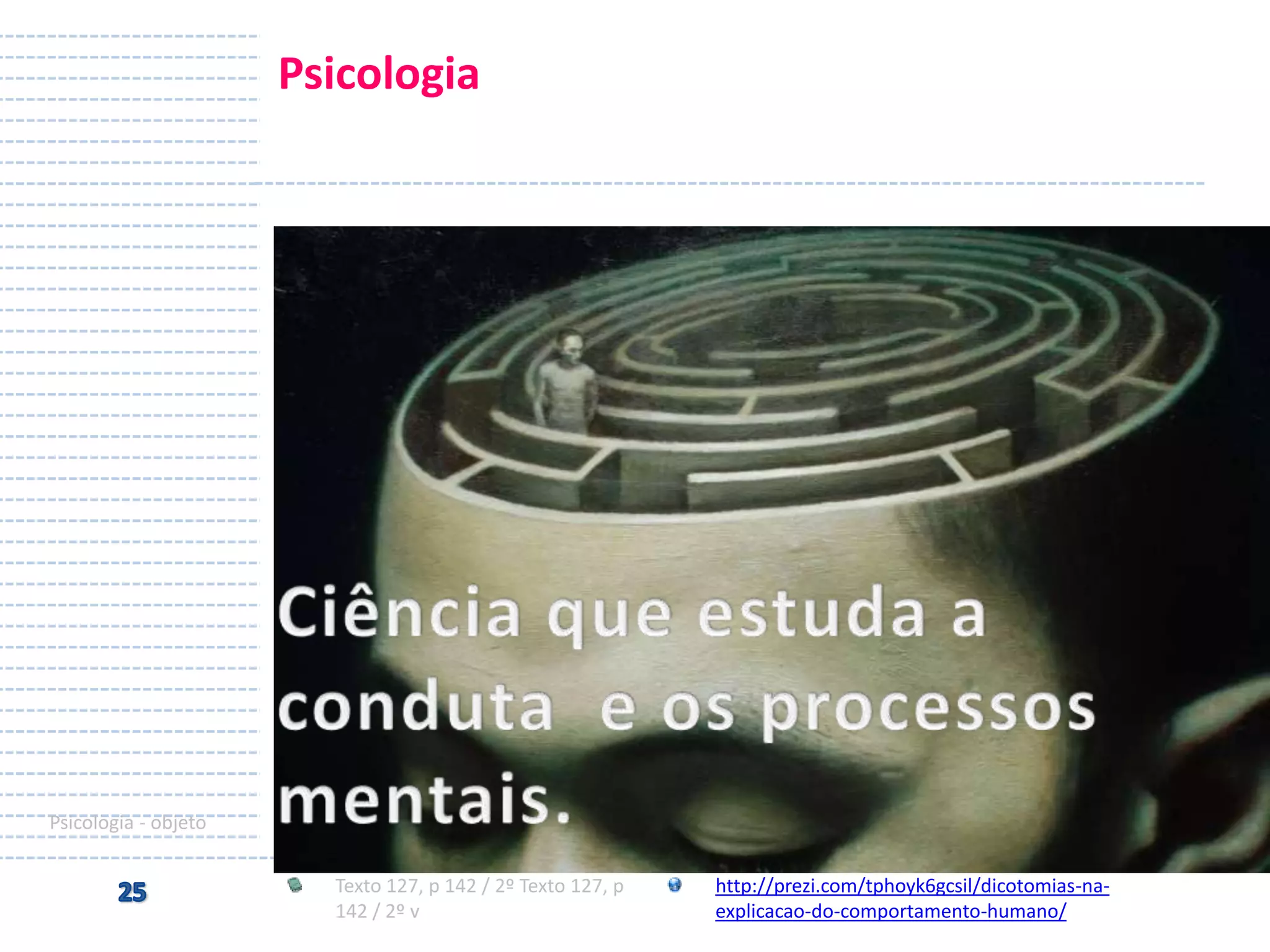 Psicologia

Psicologia - objeto
Texto 127, p 142 / 2º Texto 127, p
142 / 2º v

http://prezi.com/tphoyk6gcsil/dicotomias-naexplicacao-do-comportamento-humano/

 