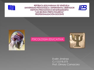 PSICOLOGÍA EDUCATIVA 
Evelin Jiménez 
C.I 12.018.573 
Prof. Olmary Camacaro 
 