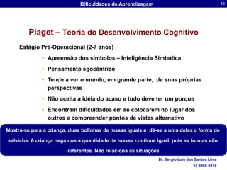 PiagetAcomodação:É a modificação de um esquema ou de uma estrutura em função das particularidades do objeto a ser assimiladoA acomodação pode ser de duas formas, visto que se pode ter duas alternativas:Criar um novo esquema no qual se possa encaixar o novo estímulo, ou Modificar um já existente de modo que o estímulo possa ser incluído neleApós ter havido a acomodação, a criança tenta novamente encaixar o estímulo 