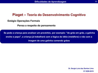 Piaget – Teoria do Desenvolvimento CognitivoEstágio Sensório-motor (0-2 anos)Confiam em seus sistemas sensoriais e motores