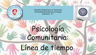 República Bolivariana de Venezuela
Universidad Bicentenaria de Aragua
Extensión : P1.
Psicología
Comunitaria:
Línea de tiempo.
 