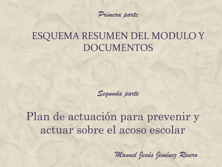 Primera parte Esquema resumen del modulo y documentos Segunda parte Plan de actuación para prevenir y actuar sobre el acoso escolar Manuel Jesús Jiménez Rivero 