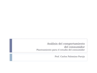 Análisis del comportamiento  del consumidor Planteamiento para el estudio del consumidor Prof. Carlos Palomino Pareja 