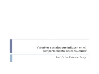 Variables sociales que influyen en el  comportamiento del consumidor Prof. Carlos Palomino Pareja 