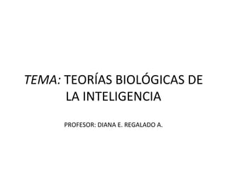 TEMA: TEORÍAS BIOLÓGICAS DE
      LA INTELIGENCIA
      PROFESOR: DIANA E. REGALADO A.
 