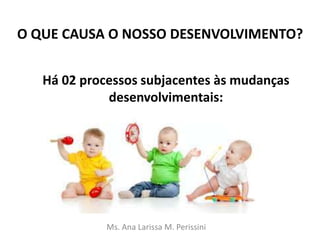 O QUE CAUSA O NOSSO DESENVOLVIMENTO?
Há 02 processos subjacentes às mudanças
desenvolvimentais:
Ms. Ana Larissa M. Perissini
 