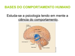 BASES DO COMPORTAMENTO HUMANO

Estuda-se a psicologia tendo em mente a
       ciência do comportamento.
 