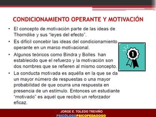 CONDICIONAMIENTO OPERANTE Y MOTIVACIÓN
• JORGE E. TOLEDO TREVIÑO
• PSICÓLOGOPSICOPEDAGOGO
 