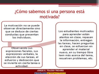 ¿Cómo sabemos si una persona está
motivada?
JORGE E. TOLEDO TREVIÑO
PSICÓLOGOPSICOPEDAGOGO
 