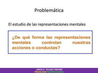 Problemática
El estudio de las representaciones mentales
¿De qué forma las representaciones
mentales controlan nuestras
acciones o conductas?
JORGE E. TOLEDO TREVIÑO
PSICÓLOGOPSICOPEDAGOGO
 
