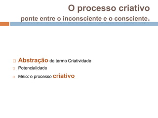 Vervalin justifica a criatividade em uma esfera pessoal, sendo o processo atribuído ao criador para verificar se o ato é conhecido para ele. ConceitoA partir dessas definições, podemos tomar ato criativocomo a formulação de algo novo ou formas inovadorasde se chegar a um mesmo produto