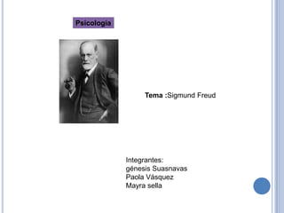 Psicología

Tema :Sigmund Freud

Integrantes:
génesis Suasnavas
Paola Vásquez
Mayra sella

 