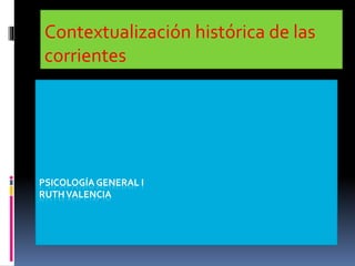 PSICOLOGÍA GENERAL I
RUTHVALENCIA
Contextualización histórica de las
corrientes
 