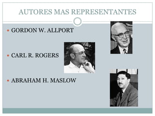 AUTORES MAS REPRESENTANTES

 GORDON W. ALLPORT




 CARL R. ROGERS




 ABRAHAM H. MASLOW
 