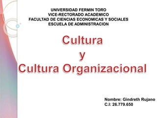 UNIVERSIDAD FERMIN TORO
VICE-RECTORADO ACADEMICO
FACULTAD DE CIENCIAS ECONOMICAS Y SOCIALES
ESCUELA DE ADMINISTRACION
Nombre: Gindreth Rujano
C.I: 26.779.650
 