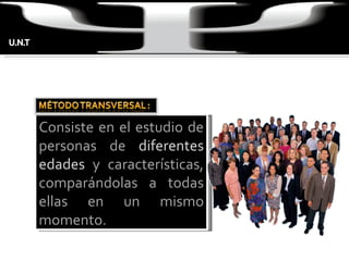 Consiste en el estudio de personas de  diferentes edades  y características, comparándolas a todas ellas en un mismo momento. 