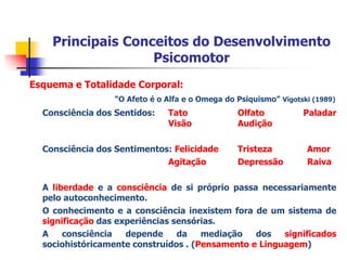 Principais Conceitos do Desenvolvimento Psicomotor2) Coordenação Motora Fina:Diz respeito à habilidade e destreza. 	Constitui um aspecto particular da Coordenação Geral.Desenvolvimento da técnica da escritaPrecisão				Destreza				Mais treinamento				Mais repetição				Especialização				Profissionalização
