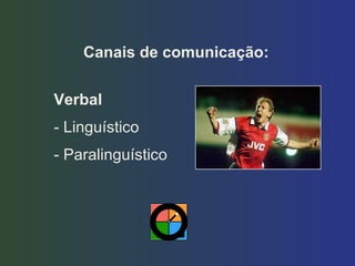 Canais de comunicaç ão: Verbal Linguístico Paralinguístico 