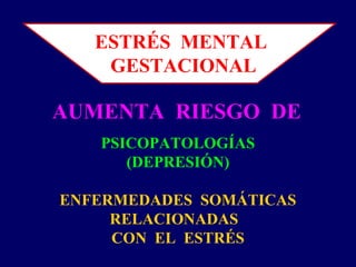 AUMENTA RIESGO DE
ESTRÉS MENTAL
GESTACIONAL
PSICOPATOLOGÍAS
(DEPRESIÓN)
ENFERMEDADES SOMÁTICAS
RELACIONADAS
CON EL ESTRÉS
 