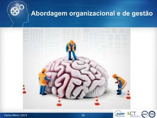 Abordagem organizacional e de gestão
22Carina Mano | 2014
 