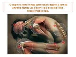 “O corpo ou soma é nossa parte visível e tocável e com ela
também podemos ver e tocar”. Júlio de Mello Filho -
Psicossomática Hoje.
 